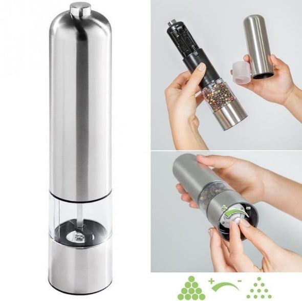⚙️ Elektrische Edelstahl-Pfeffermühle – Stilvolles Mahlen auf Knopfdruck